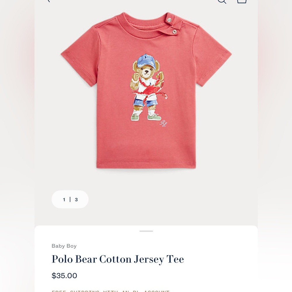 Ralph Lauren Polo Bear Cotton Jersey Tee 3-6 months